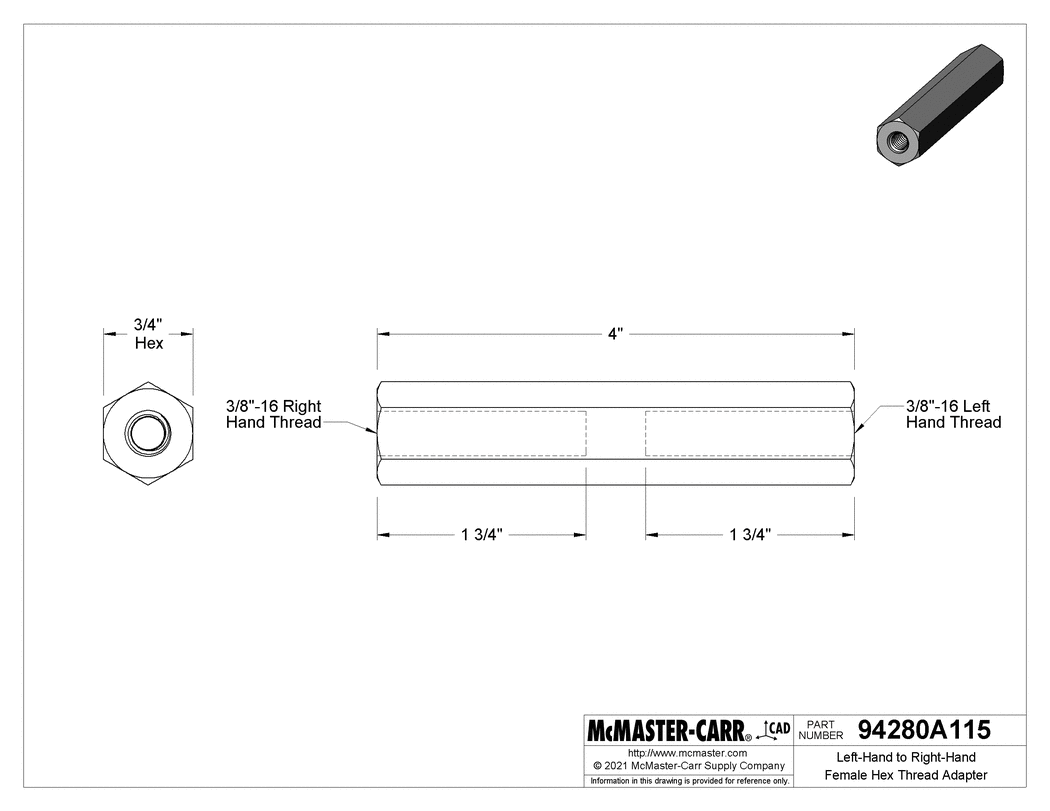 94280A115_Left-Hand to Right-Hand Female Hex Thread AdapterX.png