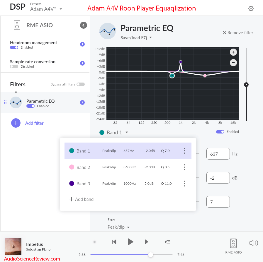 Adam Audio A4V Studio Monitor Active Speaker Roon Player Parametric EQ Equalization.png