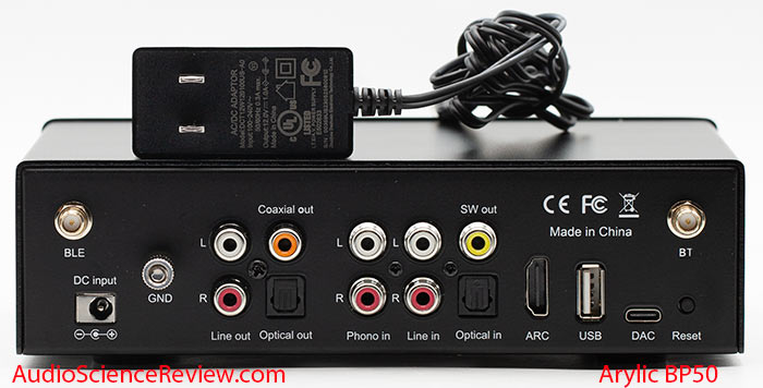 Arylic BP50 Preamplifier DAC bluetooth Toslink phono stage input coax HDMI ARC back panel review.jpg
