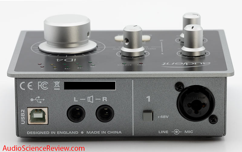 Audient iD4 Audio Interface USB DAC Headphone Amp Back Panel Inputs and Outputs Connectors Aud...jpg