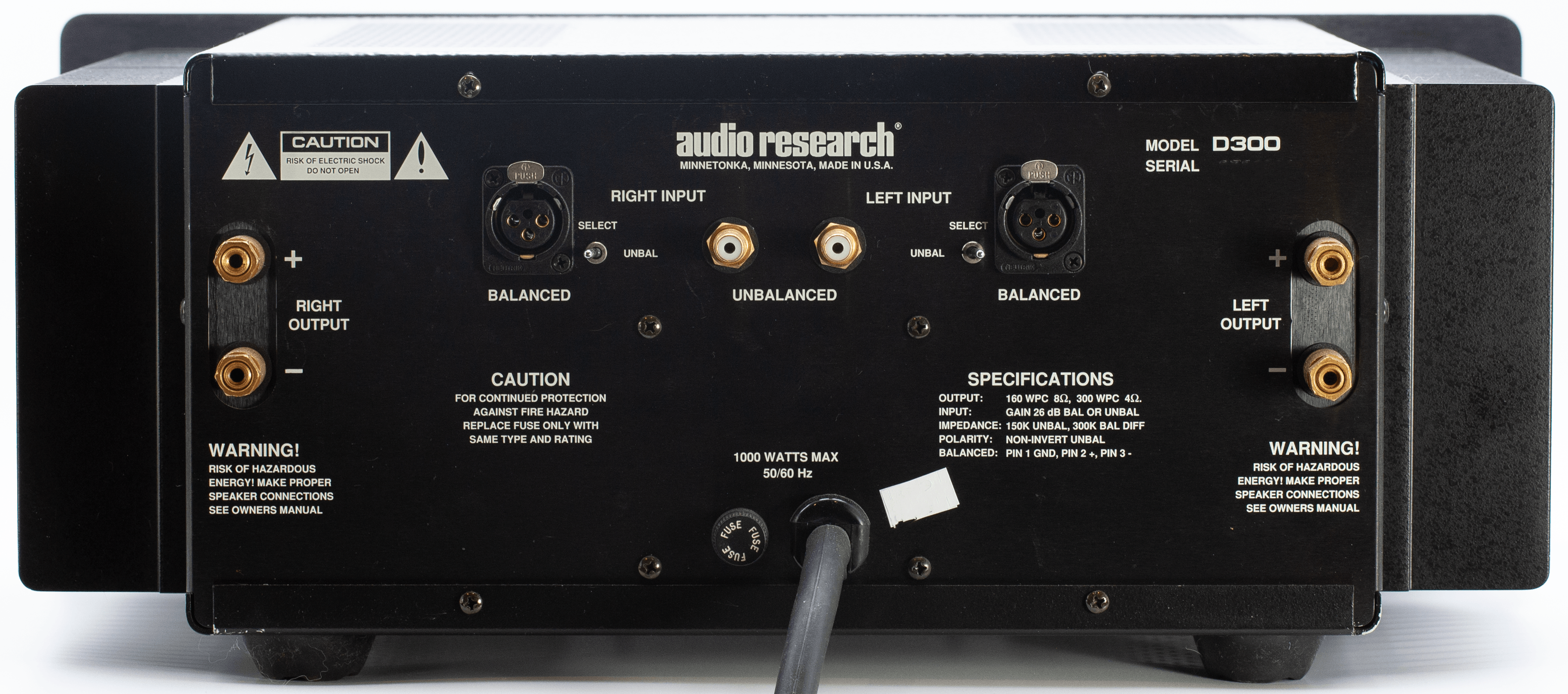 Audio Research D300 Stereo Power back panel connectors Amplifier Review.png