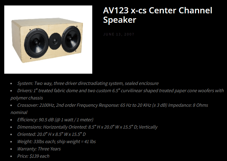AV123 X-CS Center Speaker X-CS Encore GR Research Kit old Review.png