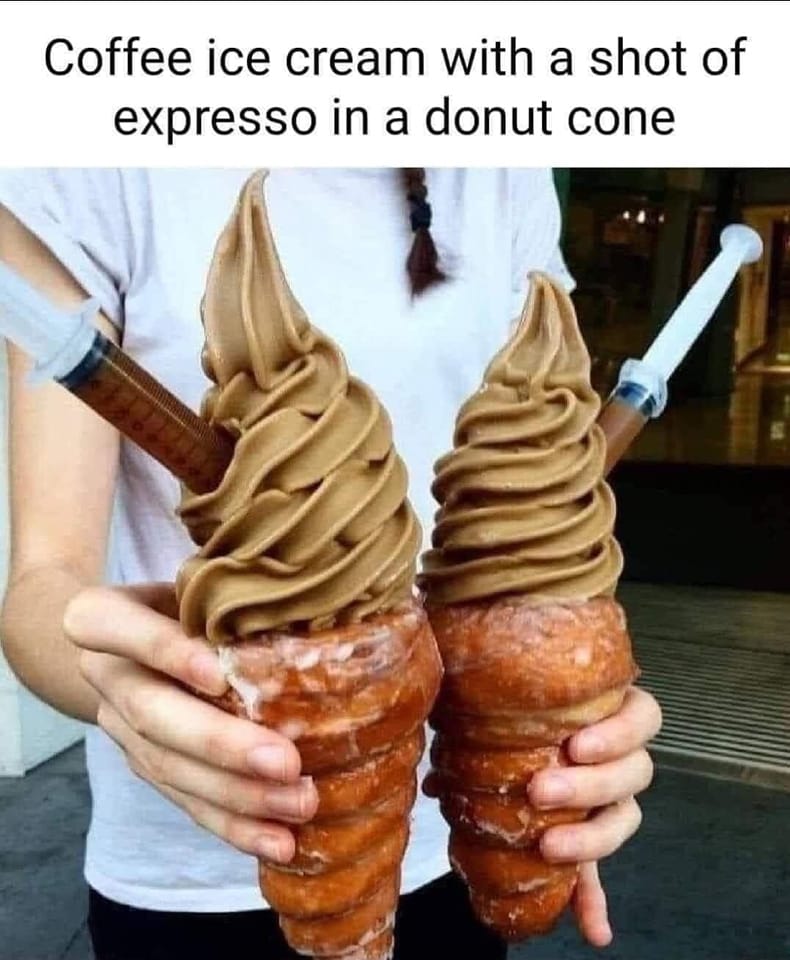 coffee ice cream with espresso shots in a donut cone.jpg