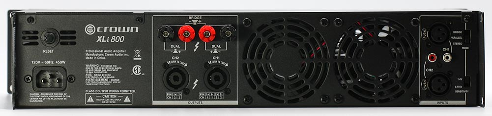 Crown XLi 800 class AB stereo amplifier Back Panel Connectors Audio Review.jpg