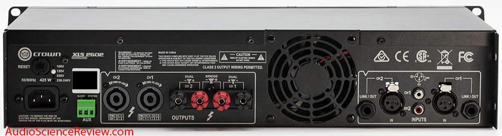 Crown XLS2502 Drivecore Stereo Pro Amplifier Back Panel Connectors Audio Review.jpg