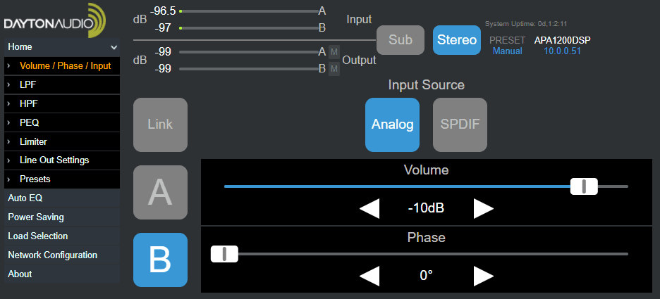 Dayton Audio APA1200DSP web UI DSP  XLR Amplifier.png