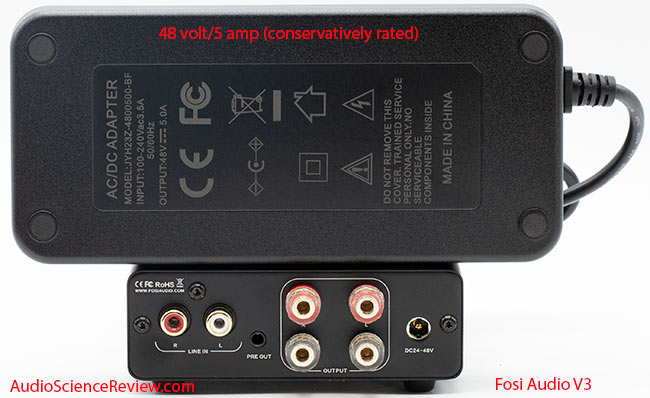 Fosi Audio V3 stereo amplifier budget back panel 48 volt power supply review.jpg