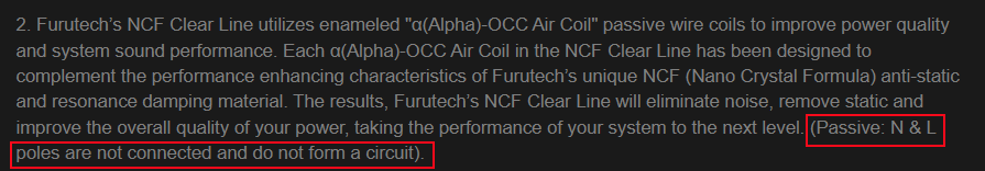 Furutech NCF Clear Line AC Optimizer Review No circuit passive N L.png