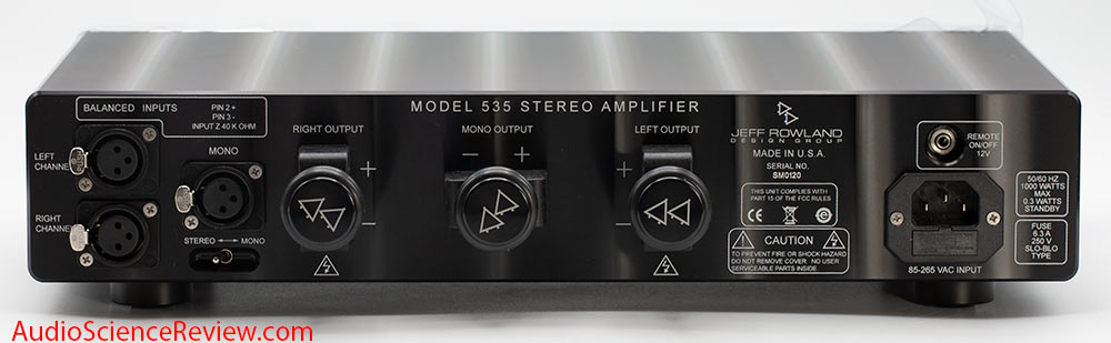 Jeff Rowland Design 535 stereo amplifier back panel speaker connectors Audio review.jpg