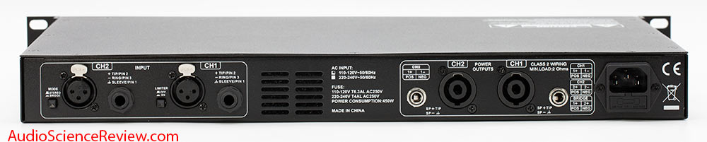 Monoprice 605030 pro amplifier rack mount stereo review balanced speakon XLR inputs and outputs.jpg