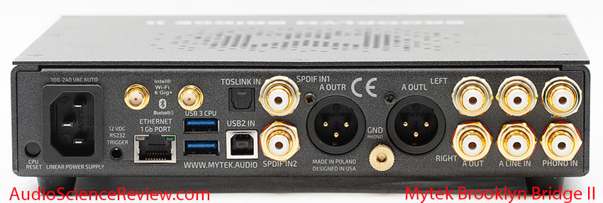 Mytek Bridge II Roon Core DAC Streamer USB balanced phono stage back panel review.jpg