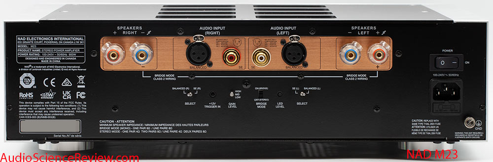 NAD M23 Stereo Amplifier Class D balanced back panel Purifi Review.jpg