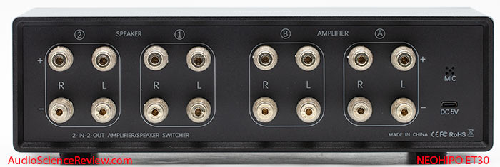NEOHIPO ET30 Amplifier Speaker Switcher 2-in-2 Out Dual Analog VU Meter back usb-c power review.jpg