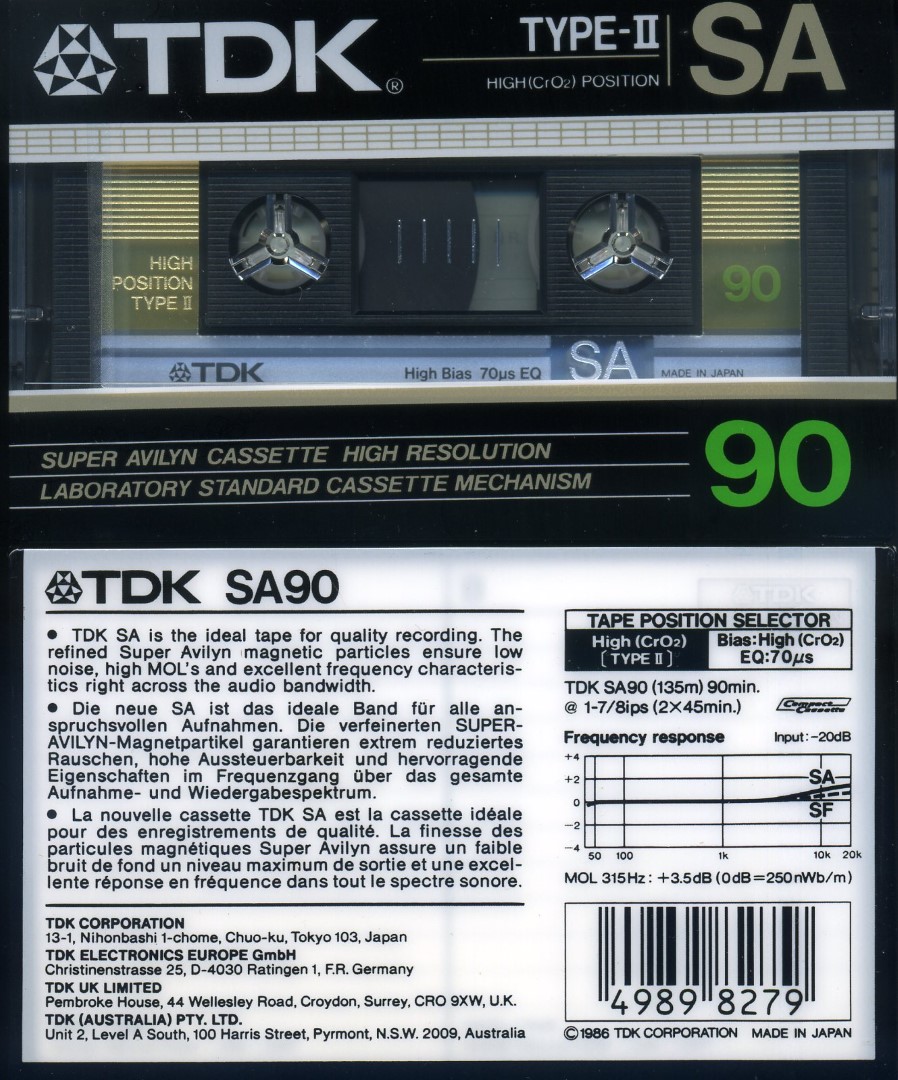 One New Sealed TDK SA-XG 90 Cassette Tape Made in Japan 1986 