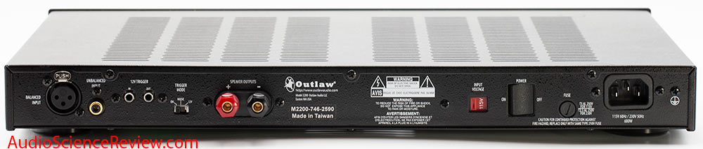 Outlaw 2200 monoblock balanced home theater amplifier Back Panel Audio Review.jpg