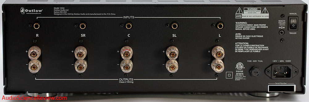 Outlaw Model 5000 Five Channel Home Theater Surround Power Amplifier Back Panel Connectors Rev...jpg