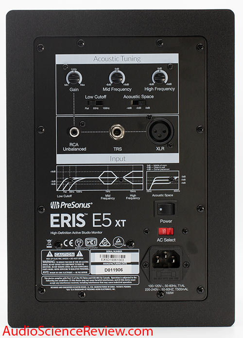 Presonus Eris E5 XT Powered active monitor speakers Studio Back Panel Inputs Controls Review.jpg
