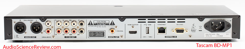 Tascam BD-MP1 Review back panel CD Source Blu-ray player.jpg