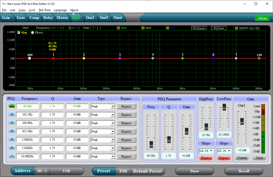 thomann t.racks dsp 4x4 control software Parametric EQ audio.png