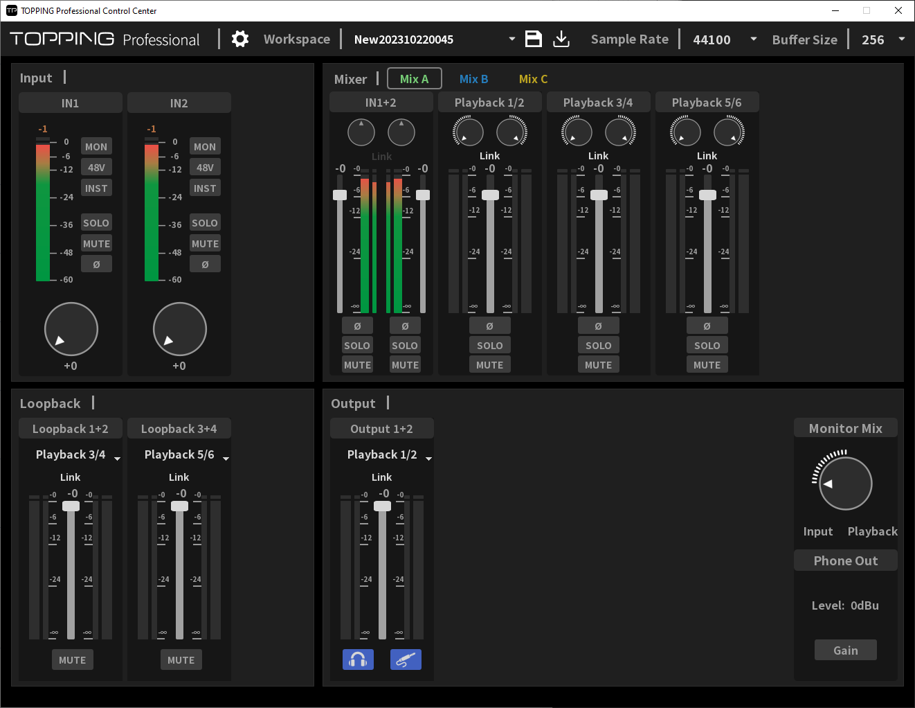 Topping E2x2 Audio Interface DAC Balanced Out Control Panel UI.png