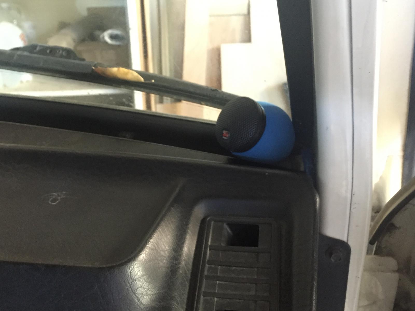 Tweeter mounted in racquet ball in dash of VW Vanagon.jpg